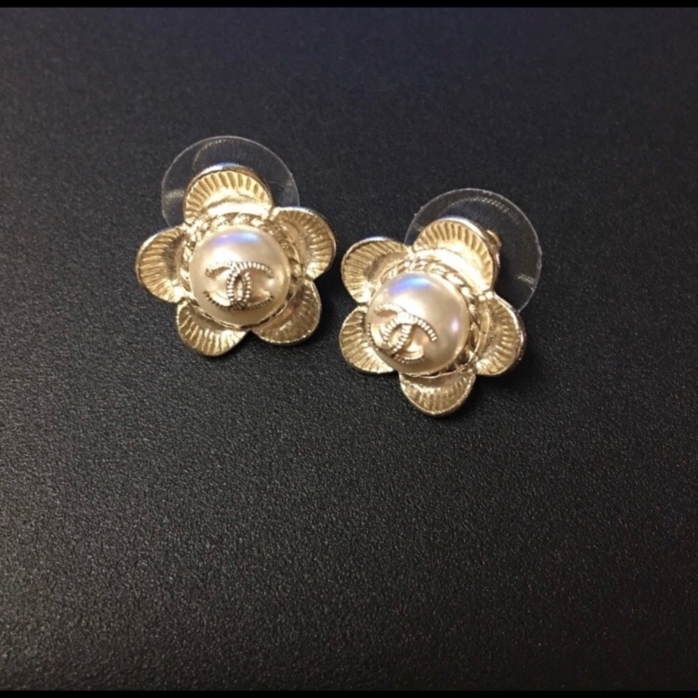 Chanel camellia and pearl earrings